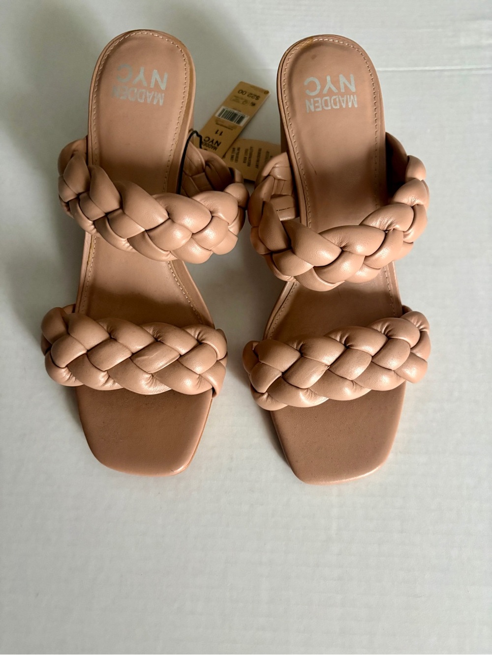 Madden NYC Braided Double-Strap Slide Sandals in Tan